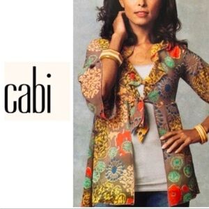 CAbi Shakespeare floral tie front bell sleeves sheer kimono top